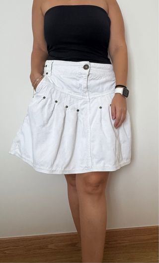 Falda pana blanca Stradivarius