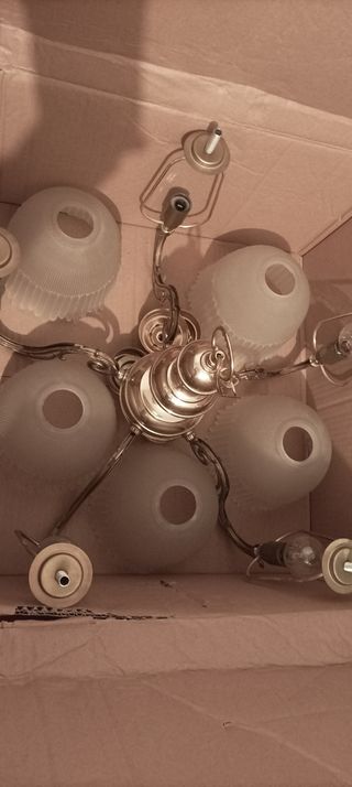 Lámpara de araña vintage, plateada y transparente