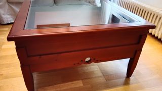 Mesa de centro madera y cristal artesanal