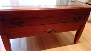 Mesa de centro madera y cristal artesanal