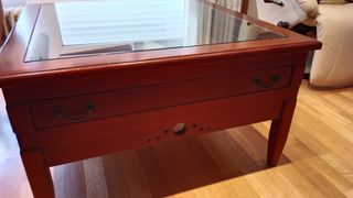 Mesa de centro madera y cristal artesanal