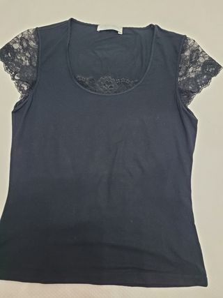 Camiseta Le Tricot Longhin Negra Encaje