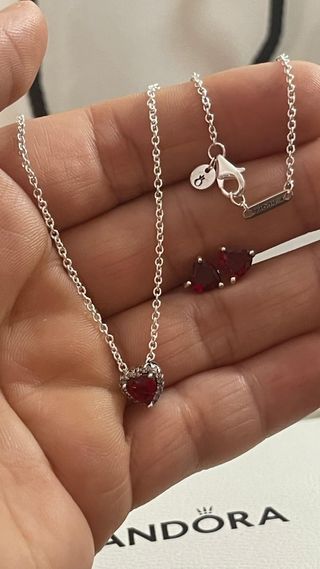 Conjunto Pandora Corazón Rojo y Plata