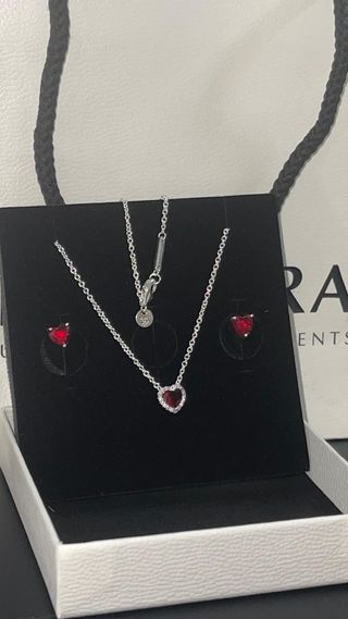 Conjunto Pandora Corazón Rojo y Plata