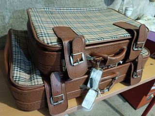 Maletas Vintage Cuadros Marrones y Beige