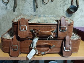 Maletas Vintage Cuadros Marrones y Beige