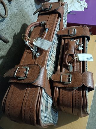 Maletas Vintage Cuadros Marrones y Beige