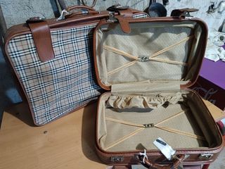 Maletas Vintage Cuadros Marrones y Beige