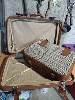 Maletas Vintage Cuadros Marrones y Beige