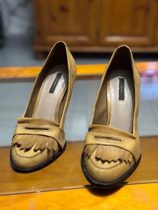 Zapatos Zara Mocasín Tacón Amarillo