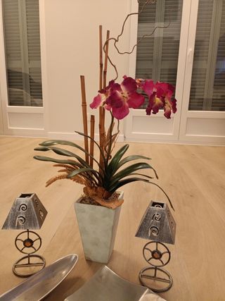 Bandejas decorativas y planta artificial