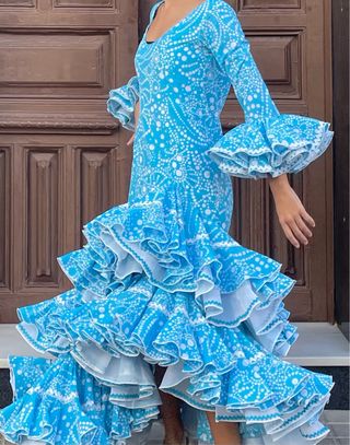 Traje Flamenca Azul y Blanco Talla 36-38
