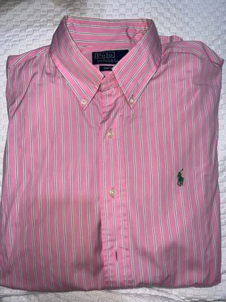Camisa Polo Ralph Lauren Rosa Rayas Verdes Talla M