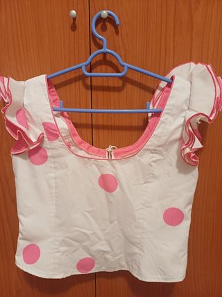 Corpiño Sevillana/Disfraz Lunares Rosa y Blanco