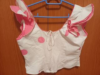 Corpiño Sevillana/Disfraz Lunares Rosa y Blanco