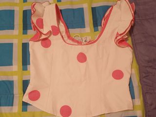 Corpiño Sevillana/Disfraz Lunares Rosa y Blanco