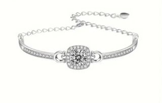Conjunto Plata y Moissanita: Pulsera y Pendientes.