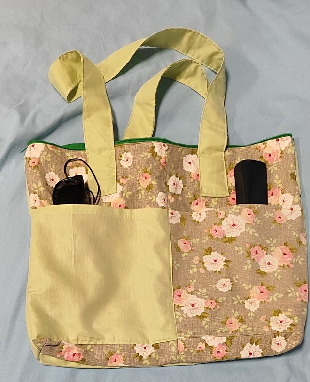 Bolso Tote Floral Rosa y Verde