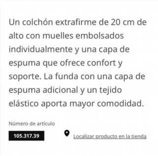 Colchón VESTERÖY de IKEA extra firme 150x190 cm