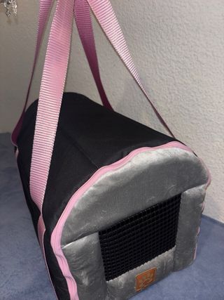Transportín para mascotas negro y rosa
