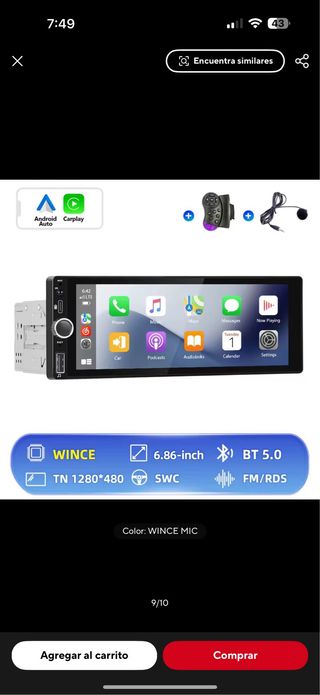Radio 1Din Pantalla Táctil 6,86 con Accesorios