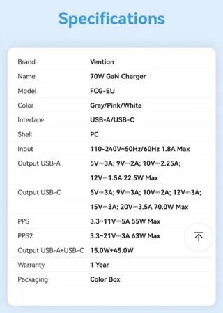 Cargador Vention 70W GAN Como nuevo, solo probado.