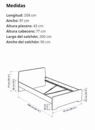 ESTRUCTURA DE CAMA BLANCA ASKVOLL DE IKEA 90 X 20
