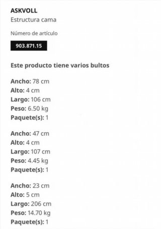 ESTRUCTURA DE CAMA BLANCA ASKVOLL DE IKEA 90 X 20