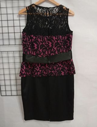 Vestido fiesta encaje bicolor negro y rosa