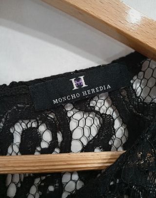 Vestido fiesta encaje bicolor negro y rosa