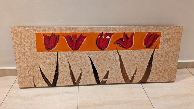 Cuadro de tulipanes pintado a mano