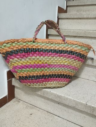 Bolsa,capazo, bolso de mimbre multicolor artesanal