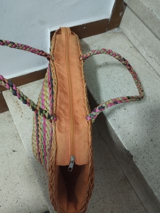 Bolsa,capazo, bolso de mimbre multicolor artesanal