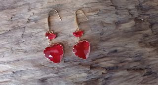 Orecchini cuore cristallo rosso oro