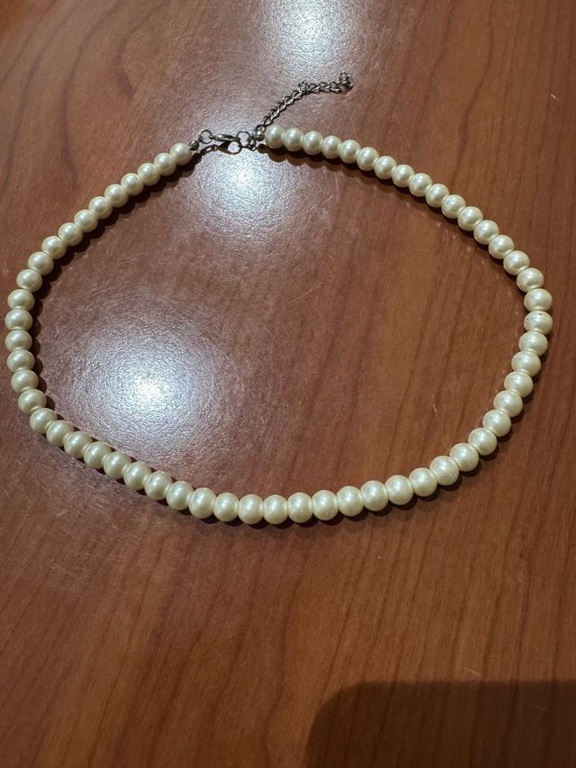 Vintage Collier Perle Bianche Argento