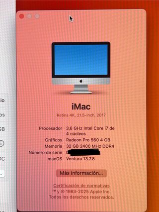 Ordenador iMac 21,5” Retina 4K 32GB RAM / 1TB SSD
