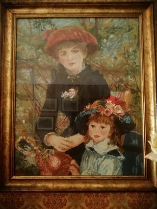 Quadro lavorazione manuale con filo di lana e aghi