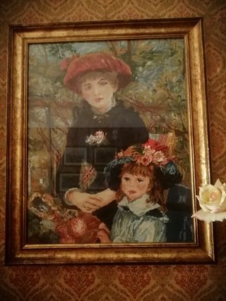 Quadro lavorazione manuale con filo di lana e aghi