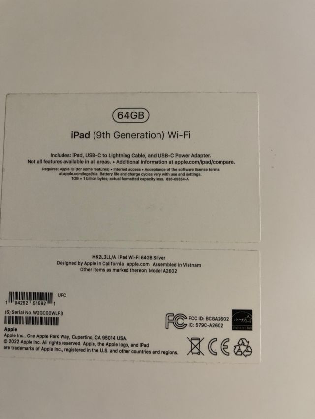 iPad 9ª Gen 64GB Plata  PRECIO NO NEGOCIABLE