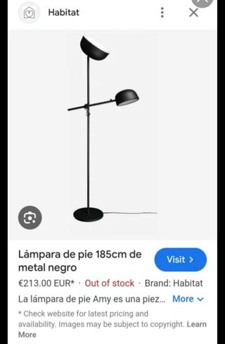 Lámpara de pie negra metal Habitat 185cm