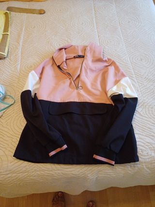 Sudadera Zara Mujer Rosa y Negra