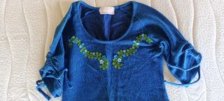 Vestido Saco Azul con Flores Verdes