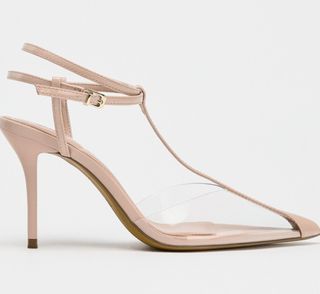 Sandalias Zara Tira Transparente Tacón Rosa