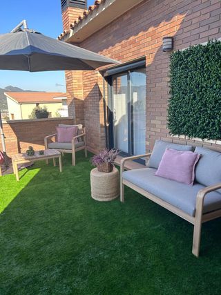 Conjunto Muebles Exterior Madera y Tela