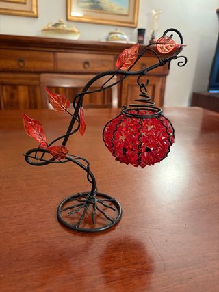 Portacandele vintage ferro e vetro rosso