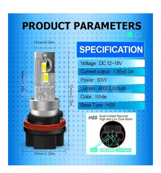 2 bombillas LED HS5 Blanca 60W 4000Lm