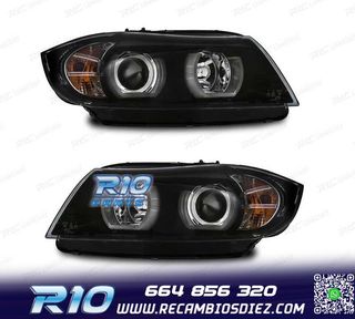 FAROS BMW E90 E91 05-08 BIXENON OJOS ANGEL U LED 3D NEGRO