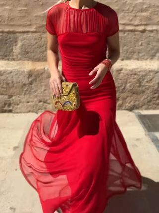 Vestido rojo tul manga corta Pin Pon Lili