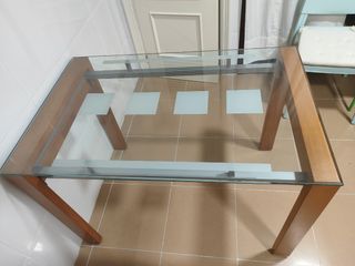 Mesa de cocina cerezo y cristal 110x70