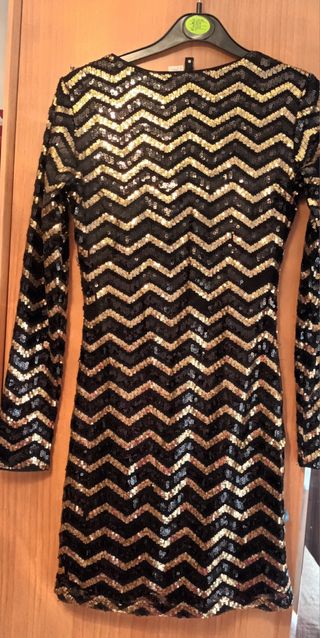 Vestido fiesta lentejuelas negro y dorado